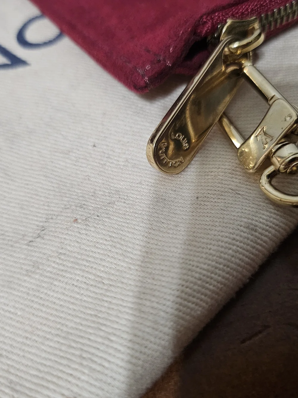 Louis Vuitton Burgundy Suede Zip Wallet Clutch